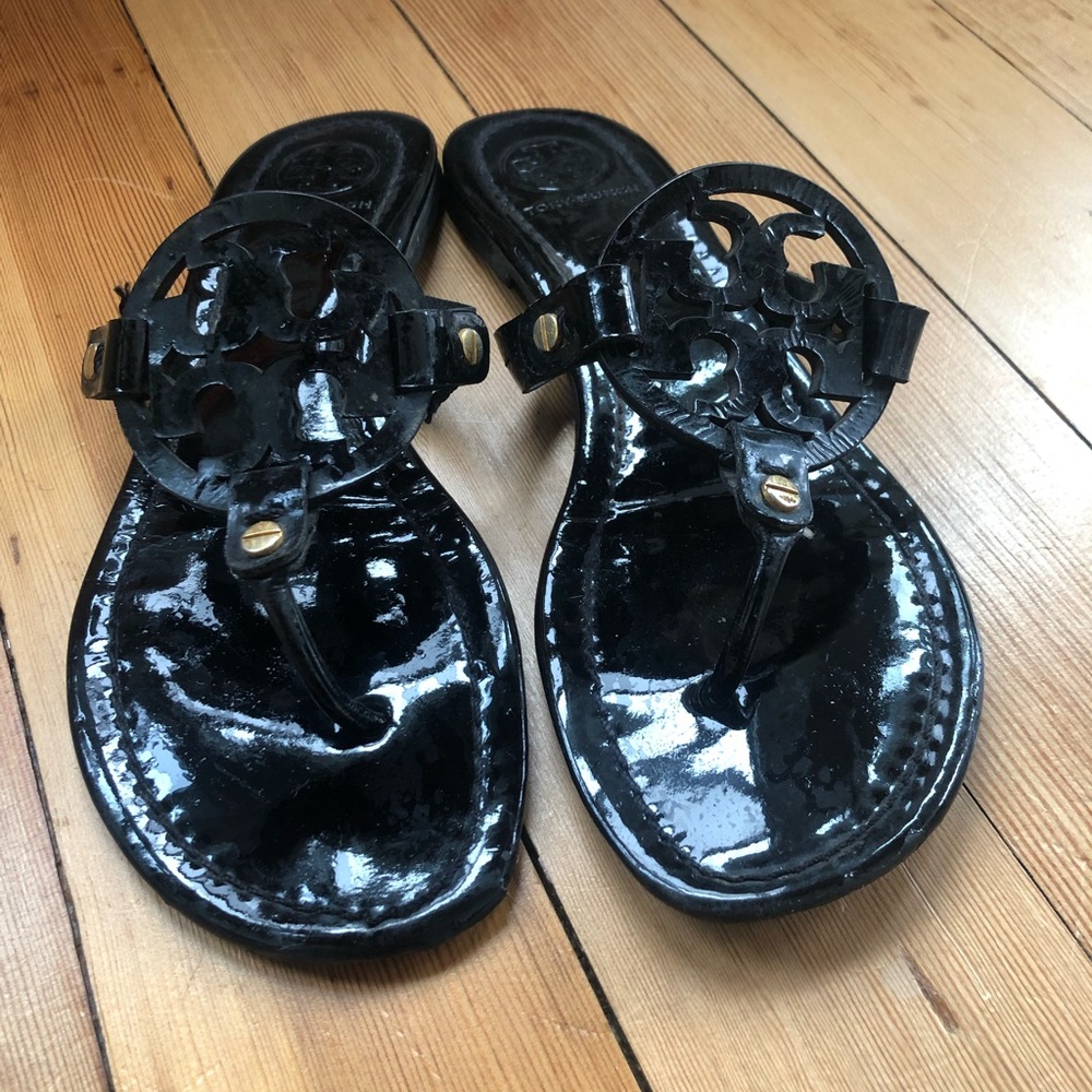 Tory Burch Miller Sandals Black Patent Leather (size 9)